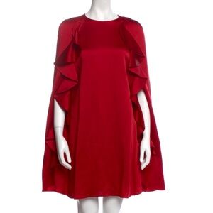 Valentino NWT Red Textured Satin Ruffle Cape Mini Dress Size 42